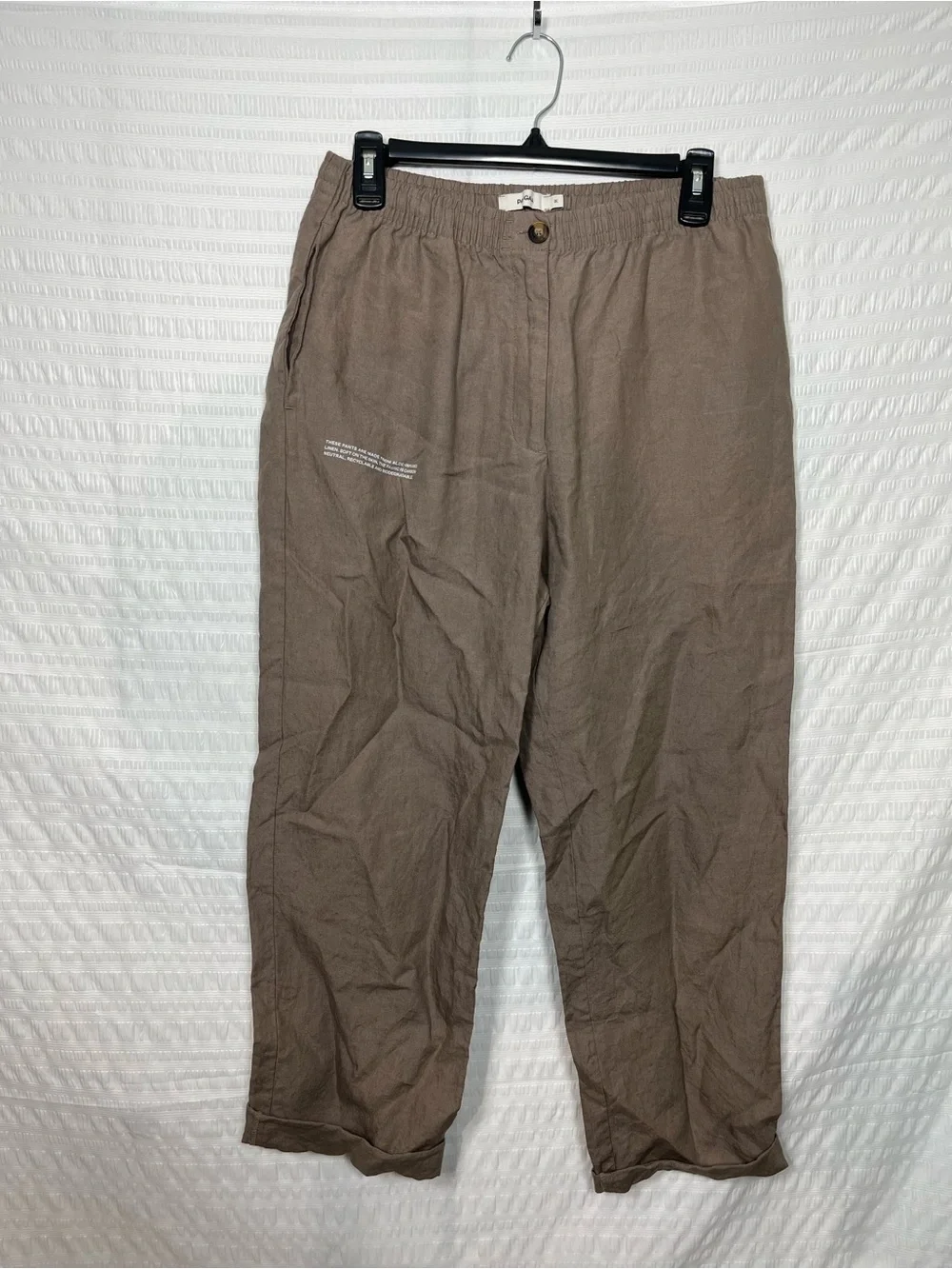 Pangaia Garterized Drawstring Track Pants in Brown Linen Size Medium